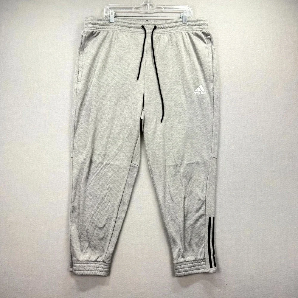 Adidas Track Pants Mens 2XL Gray Heather Essentials Matte Cut 3-Stripes Athletic